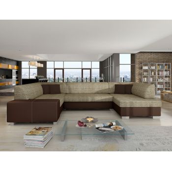 Coltar extensibil dreapta 6 locuri ELTAP, Hv05, Havana, 322x204x72 cm, lemn/poliester, bej inchis/maro