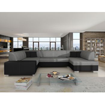 Coltar extensibil dreapta 6 locuri ELTAP, Hv07, Havana, 322x204x72 cm, lemn/poliester, gri inchis/negru