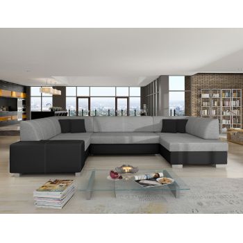 Coltar extensibil dreapta 6 locuri ELTAP, Hv26, Havana, 322x204x72 cm, lemn/poliester, gri/negru