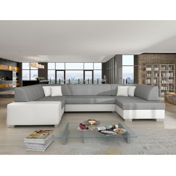 Coltar extensibil dreapta 6 locuri ELTAP, Hv27, Havana, 322x204x72 cm, lemn/poliester, gri inchis/alb