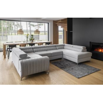 Coltar extensibil dreapta 6 locuri ELTAP, RT-04BOR, Louis, 347x202x92 cm, lemn/poliester, gri deschis