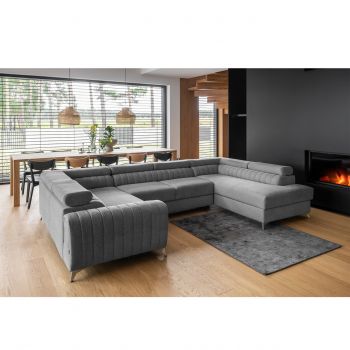 Coltar extensibil dreapta 6 locuri ELTAP, RT-05GO, Louis, 347x202x92 cm, lemn/poliester, gri inchis