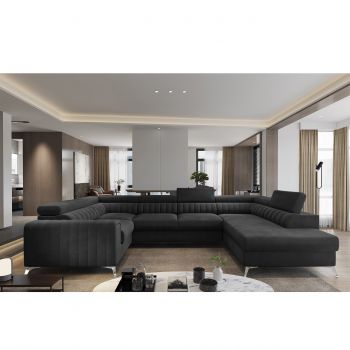 Coltar extensibil dreapta 6 locuri ELTAP, RT-06VE, Louis, 347x202x92 cm, lemn/poliester, gri antracit