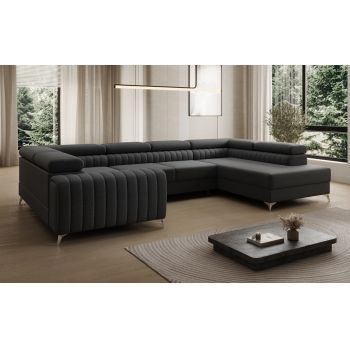 Coltar extensibil dreapta 6 locuri ELTAP, RT-14SAW, Louis, 347x202x92 cm, lemn/poliester, negru