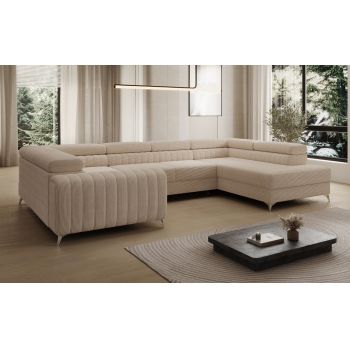 Coltar extensibil dreapta 6 locuri ELTAP, RT-18JAR, Louis, 347x202x92 cm, lemn/poliester, bej deschis