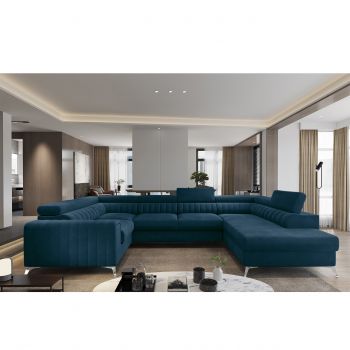 Coltar extensibil dreapta 6 locuri ELTAP, RT-40NU, Louis, 347x202x92 cm, lemn/poliester, albastru inchis