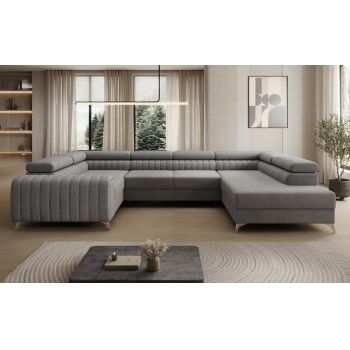 Coltar extensibil dreapta 6 locuri ELTAP, RT-85MO, Louis, 347x202x92 cm, lemn/poliester, gri