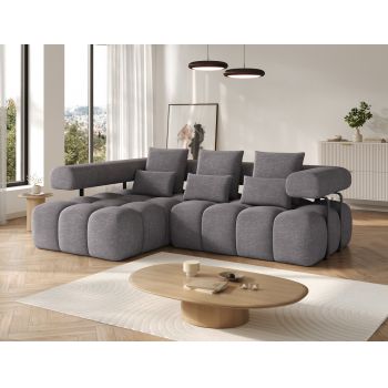 Coltar extensibil stanga 3 locuri ELTAP, Levvi, 260x184x102 cm, lemn/poliester, gri inchis