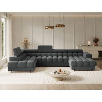 Coltar extensibil stanga 3 locuri ELTAP, LT-06SO, Feraria, 358x202x93 cm, lemn/poliester, gri inchis