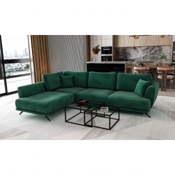 Coltar extensibil stanga 4 locuri ELTAP, LT-35LO, Larde, 286x191x90 cm, lemn/poliester, verde inchis