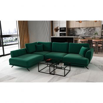 Coltar extensibil stanga 4 locuri ELTAP, LT-35LU, Larde, 286x191x90 cm, lemn/poliester, verde inchis