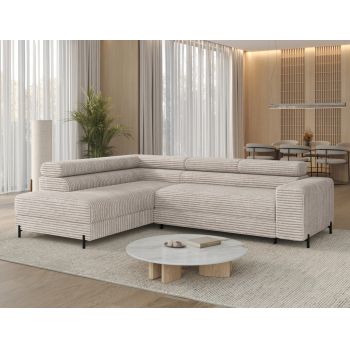 Coltar extensibil stanga 5 locuri ELTAP, Colesio, 274x200x93 cm, lemn/poliester, alb murdar