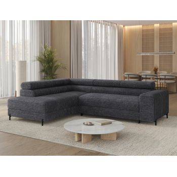 Coltar extensibil stanga 5 locuri ELTAP, Colesio, 274x200x93 cm, lemn/poliester, gri inchis