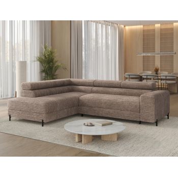 Coltar extensibil stanga 5 locuri ELTAP, Colesio, 274x200x93 cm, lemn/poliester, maro deschis