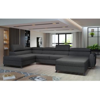Coltar extensibil stanga 5 locuri ELTAP, Jos-04, Josette, 370x190x98 cm, lemn/poliester, gri antracit