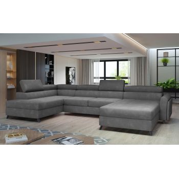 Coltar extensibil stanga 5 locuri ELTAP, Jos-08, Josette, 370x190x98 cm, lemn/poliester, gri inchis