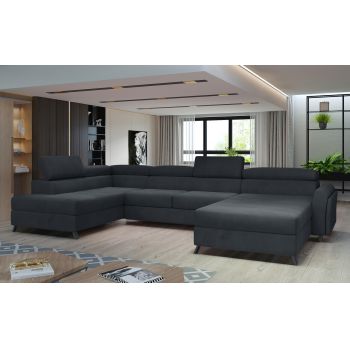 Coltar extensibil stanga 5 locuri ELTAP, Jos-17, Josette, 370x190x98 cm, lemn/poliester, gri antracit
