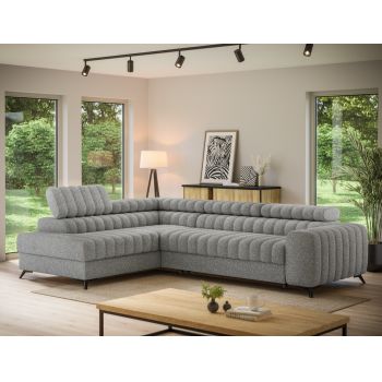 Coltar extensibil stanga 5 locuri ELTAP, LT-04PAO, Kanedo, 269x204x86 cm, lemn/poliester, gri