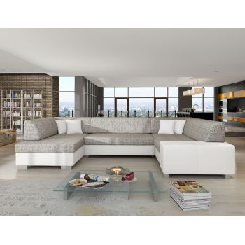 Coltar extensibil stanga 6 locuri ELTAP, Hv13, Havana, 322x204x72 cm, lemn/poliester, gri/alb