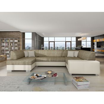 Coltar extensibil stanga 6 locuri ELTAP, Hv15, Havana, 322x204x72 cm, lemn/poliester, bej inchis/bej deschis