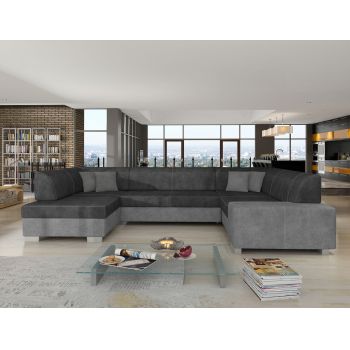 Coltar extensibil stanga 6 locuri ELTAP, Hv33, Havana, 322x204x72 cm, lemn/poliester, gri inchis/gri