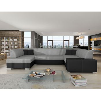 Coltar extensibil stanga 6 locuri ELTAP, Hv36, Havana, 322x204x72 cm, lemn/poliester, gri/negru