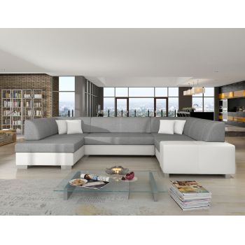 Coltar extensibil stanga 6 locuri ELTAP, Hv37, Havana, 322x204x72 cm, lemn/poliester, gri inchis/alb