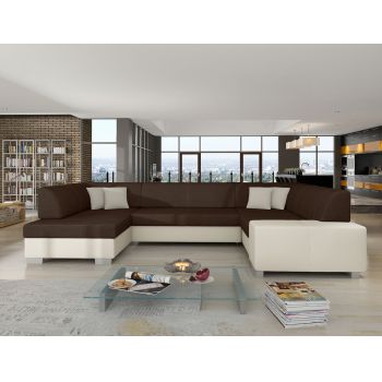 Coltar extensibil stanga 6 locuri ELTAP, Hv38, Havana, 322x204x72 cm, lemn/poliester, maro/bej deschis