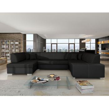 Coltar extensibil stanga 6 locuri ELTAP, Hv45, Havana, 322x204x72 cm, lemn/poliester, negru