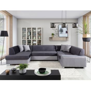 Coltar extensibil stanga 6 locuri ELTAP, Hv47, Havana, 322x204x72 cm, lemn/poliester, gri inchis/gri deschis