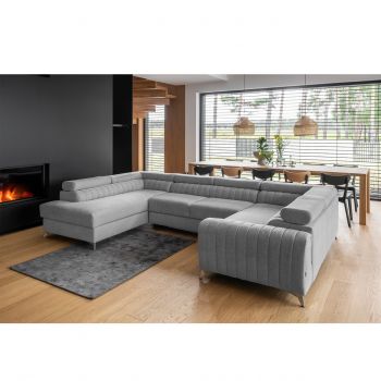 Coltar extensibil stanga 6 locuri ELTAP, LT-04GO, Louis, 347x202x92 cm, lemn/poliester, gri deschis