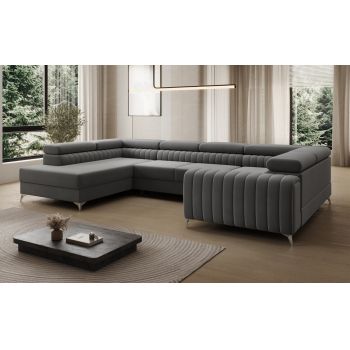 Coltar extensibil stanga 6 locuri ELTAP, LT-04VE, Louis, 347x202x92 cm, lemn/poliester, gri inchis