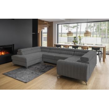 Coltar extensibil stanga 6 locuri ELTAP, LT-04VER, Louis, 347x202x92 cm, lemn/poliester, gri