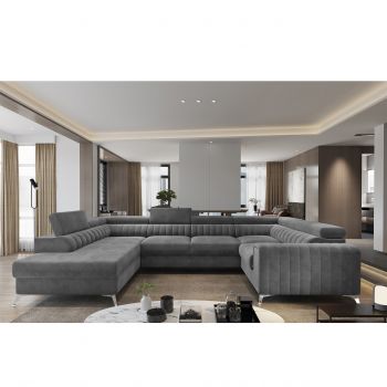 Coltar extensibil stanga 6 locuri ELTAP, LT-06SO, Louis, 347x202x92 cm, lemn/poliester, gri inchis