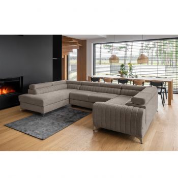 Coltar extensibil stanga 6 locuri ELTAP, LT-07PO, Louis, 347x202x92 cm, lemn/poliester, gri