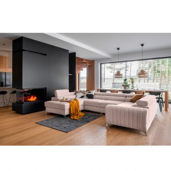 Coltar extensibil stanga 6 locuri ELTAP, LT-101GO, Louis, 347x202x92 cm, lemn/poliester, roz