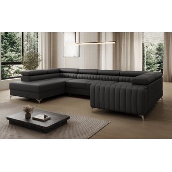 Coltar extensibil stanga 6 locuri ELTAP, LT-11SOF, Louis, 347x202x92 cm, lemn/poliester, negru