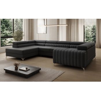 Coltar extensibil stanga 6 locuri ELTAP, LT-14SAW, Louis, 347x202x92 cm, lemn/poliester, negru