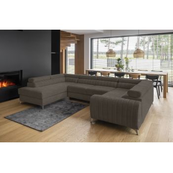 Coltar extensibil stanga 6 locuri ELTAP, LT-18VER, Louis, 347x202x92 cm, lemn/poliester, bej inchis