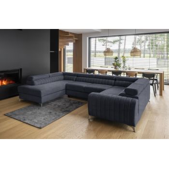 Coltar extensibil stanga 6 locuri ELTAP, LT-40PO, Louis, 347x202x92 cm, lemn/poliester, albastru inchis