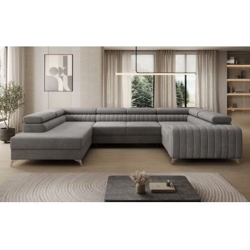 Coltar extensibil stanga 6 locuri ELTAP, LT-85MO, Louis, 347x202x92 cm, lemn/poliester, gri