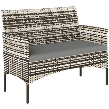 Outsunny Canapea de grădină 2 locuri din rășină împletită cu perne canapea de exterior cu cotiere 115 x 63 x 85 cm gri deschis | Aosom Romania