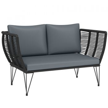 Outsunny Sofa de grădină cu perne 2 locuri Sofa Outdoor Balcon Sofa din ratan Polyrattan Mobilier de grădină 123 x 67 x 72 cm Gri deschis | Aosom Romania