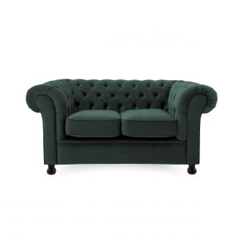 Canapea Fixa tapitata cu stofa, 2 locuri Chesterfield Petrol Verde, l152xA88xH73 cm