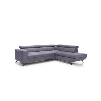Coltar Areto Extensibil cu Arcuri Ondulate si Spuma Poliuretanica, Sezlong pe Dreapta, Suprafata de Dormit 205x135 cm, cu Lada de Depozitare, Tetiere Reglabile, l275xA225xH76-96 cm