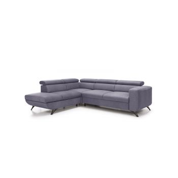 Coltar Areto Extensibil cu Arcuri Ondulate si Spuma Poliuretanica, Sezlong pe Stanga, Suprafata de Dormit 205x135 cm, cu Lada de Depozitare, Tetiere Reglabile, l275xA225xH76-96 cm