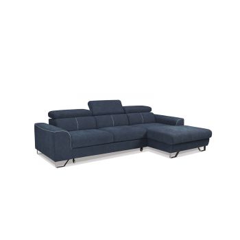 Coltar Astino Small Extensibil cu Arcuri Ondulate si Spuma Poliuretanica, Sezlong pe Dreapta, Suprafata de Dormit 225x123 cm, cu Lada de Depozitare, Tetiere Reglabile, l280xA170xH77-95 cm