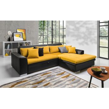 Coltar Caprifoi Extensibil cu Arcuri Ondulate si Spuma Poliuretanica, Sezlong pe Dreapta, Suprafata de Dormit 215x125 cm, cu Lada de Depozitare, Perne Incluse, l268xA179xH77 cm