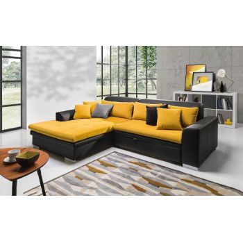 Coltar Caprifoi Extensibil cu Arcuri Ondulate si Spuma Poliuretanica, Sezlong pe Stanga, Suprafata de Dormit 215x125 cm, cu Lada de Depozitare, Perne Incluse, l268xA179xH77 cm