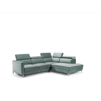 Coltar Mazzi Extensibil cu Arcuri Ondulate si Spuma Poliuretanica, Sezlong pe Dreapta, Suprafata de Dormit 200x120 cm, cu Lada de Depozitare, Tetiere Reglabile, l265xA220xH75-95 cm